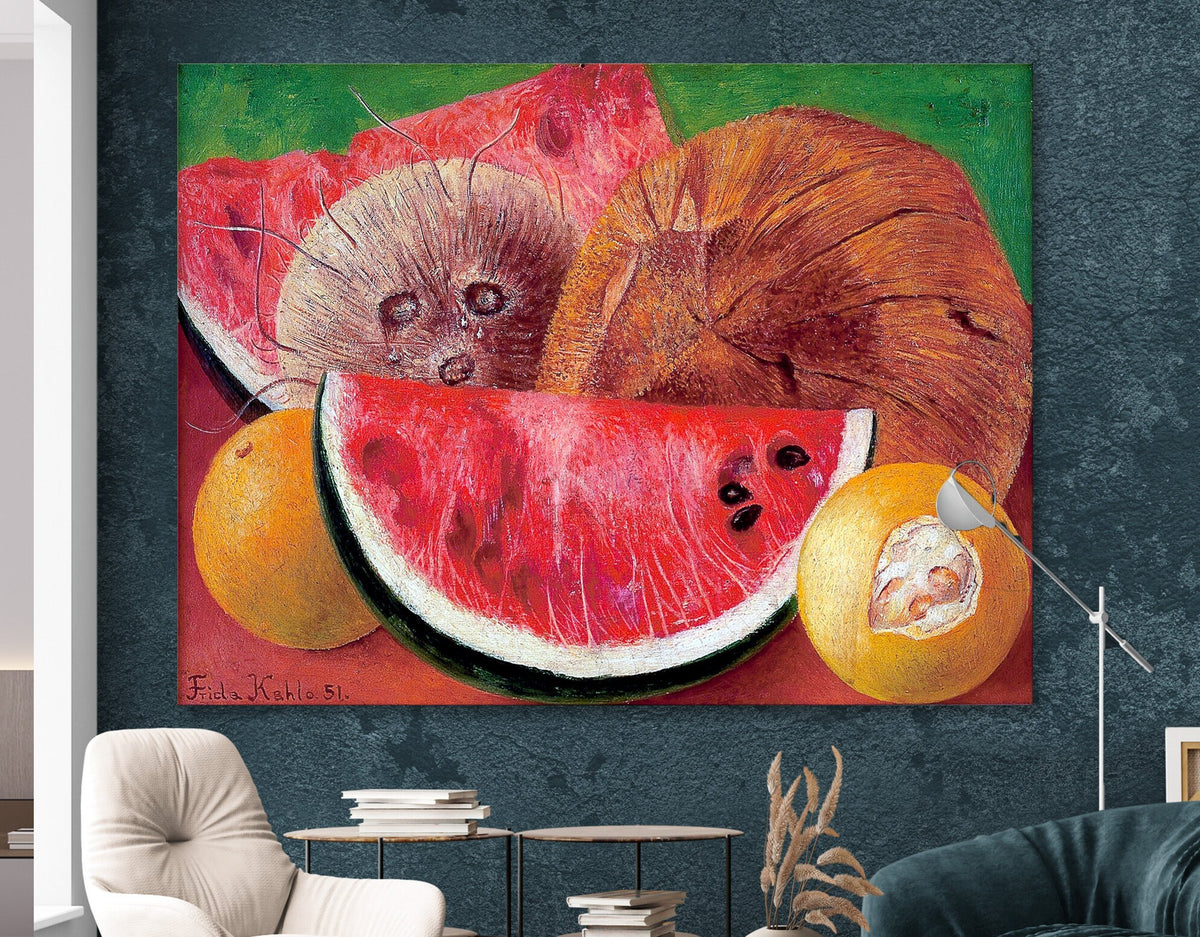 Frida Kahlo Coconuts Print Canvas Bright Reproduction Colorful Still Life Mexican Art Kitchen Wall Decor Ready to Hang Mother's day gift