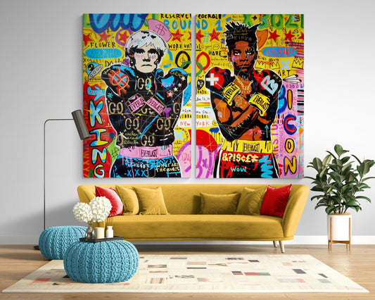 Large Graffiti Pop Art Canvas Print: "Two Icon" Contemporary Wall Decor