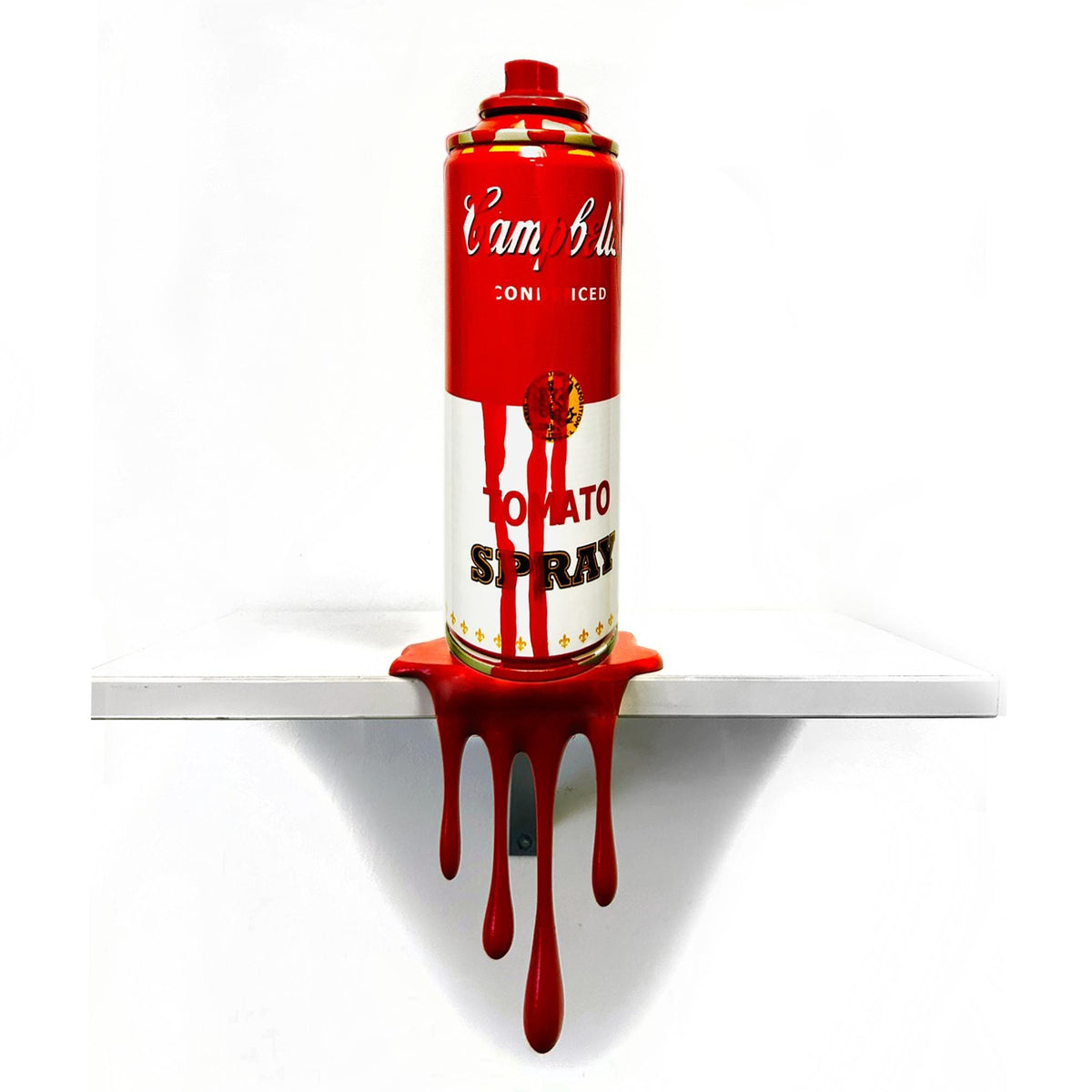 Tomato soup Graffiti Torn Spraycan Sculpture with Color Plastic Drop Urban Shelf or Wall Decor
