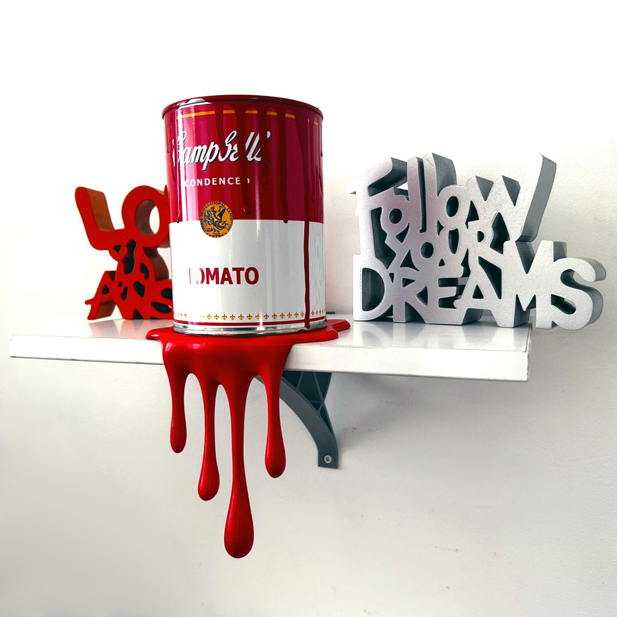 Brainwaing Tomato Soup Graffiti Paint can Sculpture with Plastic Splash for shelf Urban Wall Decor or Plant pot Christmas Gift for Him