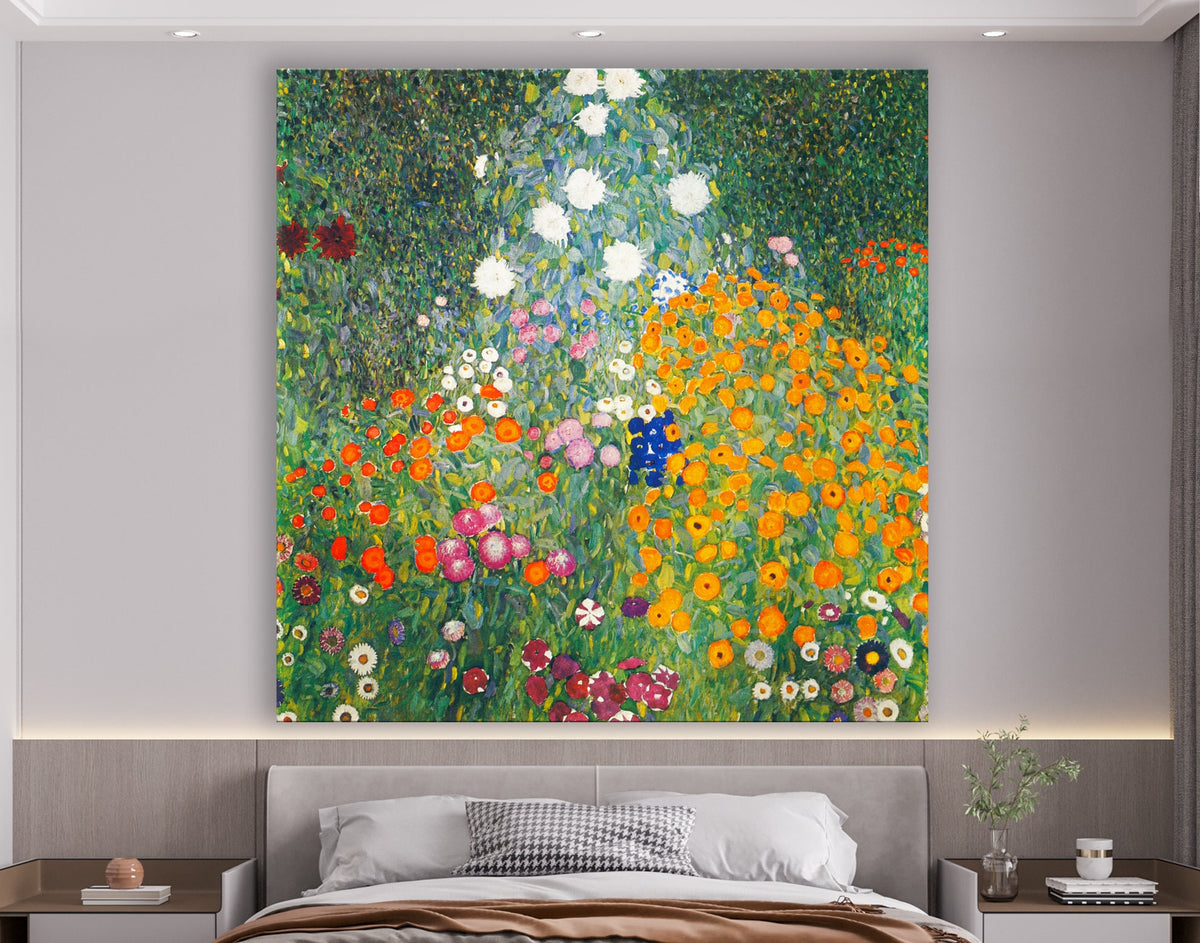 Gustav Klimt Flower Garden Print on Canvas Famous Bright Colorful Modern Living Room Decor Expensive Wall Art Ready to Hang Mothers Day Gift