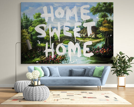Banksy Home Sweet Home Canvas Print, Urban Graffiti Art
