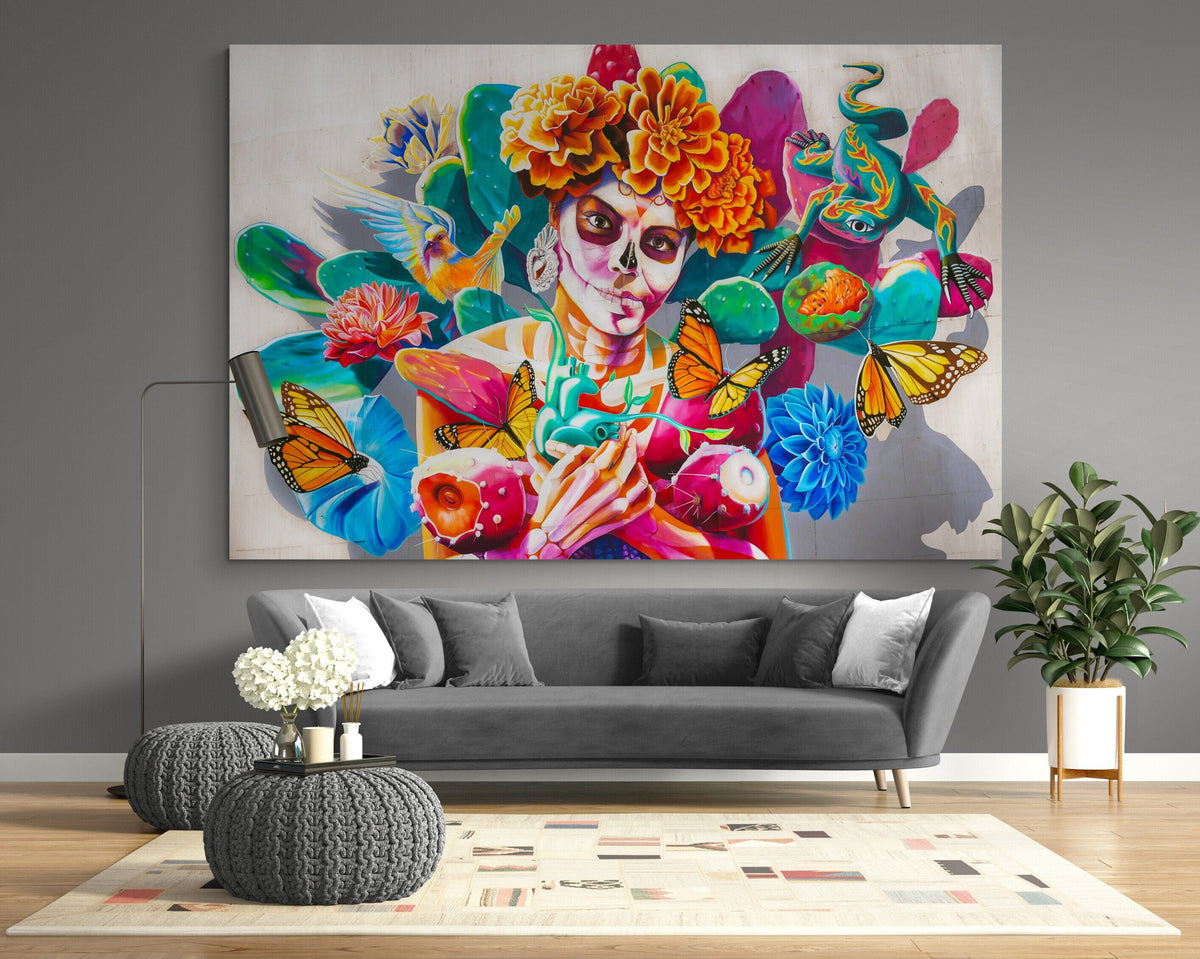 Lady Muerte Graffiti Art Canvas Print - Large Mexican Wall Decor