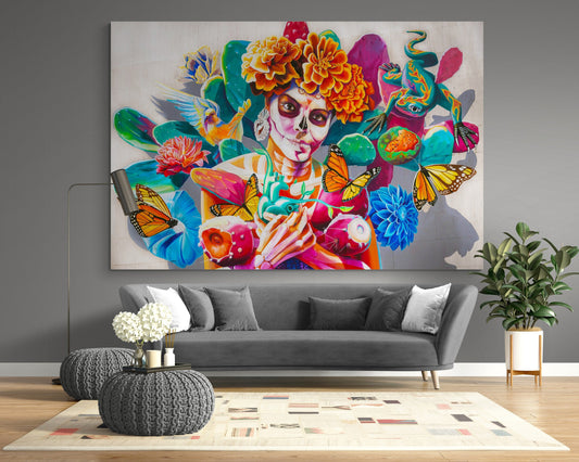 Lady Muerte Graffiti Art Canvas Print - Large Mexican Wall Decor