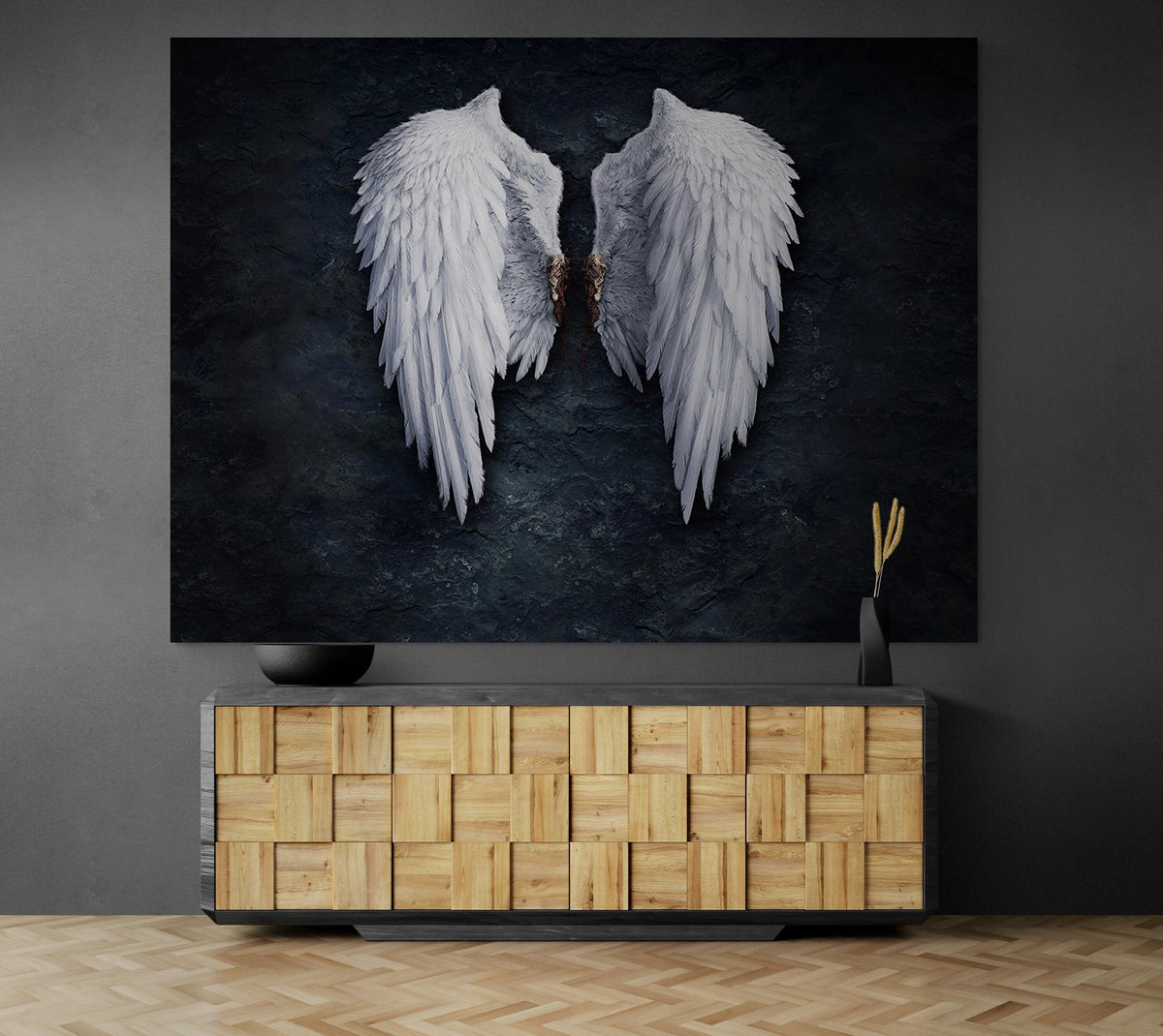 Banksy Angel Wings Graffiti Painting, Large Urban Wall Art