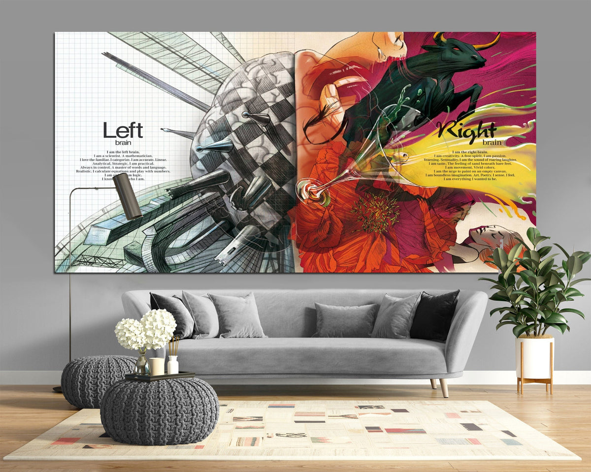 Left Brain Right Brain Graffiti Art Print, Urban Canvas Decor