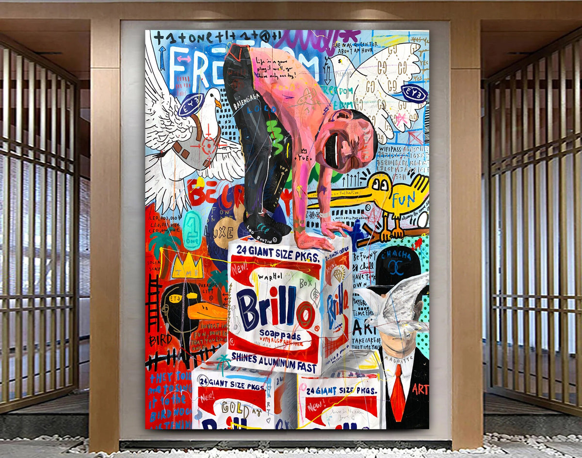 Freedom Stretched Extra large Colorful Canvas Print in Urban Modern Graffiti Art Style Ready to hang Wall Teenage Christmas Gift for Him