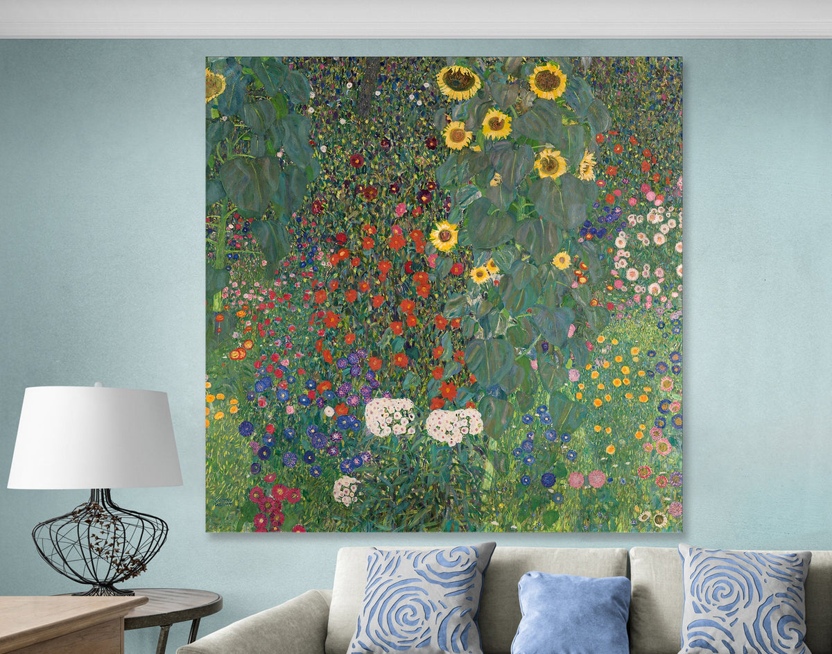 Gustav Klimt Farm Garden with Sunflowers Print Canvas Famous Bright Colorful Modern Living Room Decor Expensive Wall Art Ready to Hang Gift