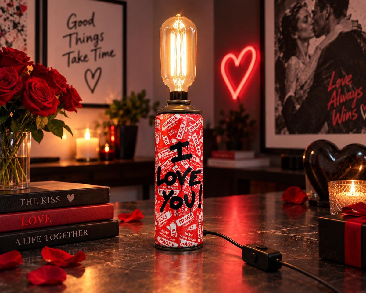 Love is fragile Graffiti Torn Spraycan with Edison Lamp