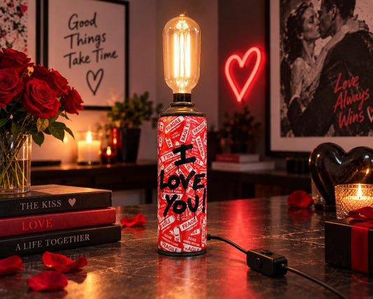 Love is fragile Graffiti Torn Spraycan with Edison Lamp