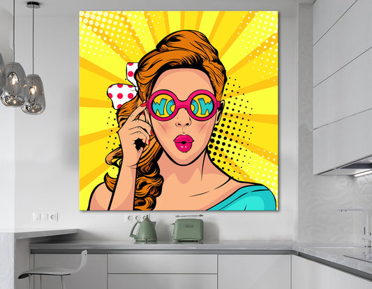 Wow Girl Redhaired Print on Canvas Bright Living Room Modern Fashion Pop Art Vintage Wall Art Painting Ready to Hang Wedding Gift