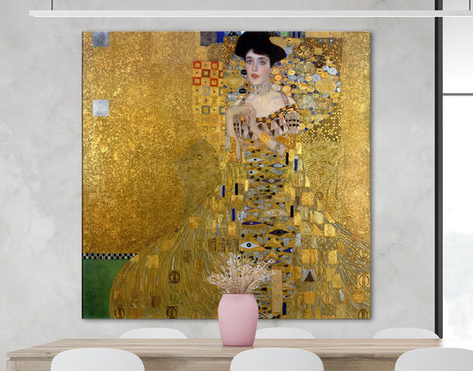 Gustav Klimt Adele Bloch-Bauer I Print on Canvas Famous Bright Colorful Modern Living Room Decor Expensive Wall Art Ready to Hang Love Gift