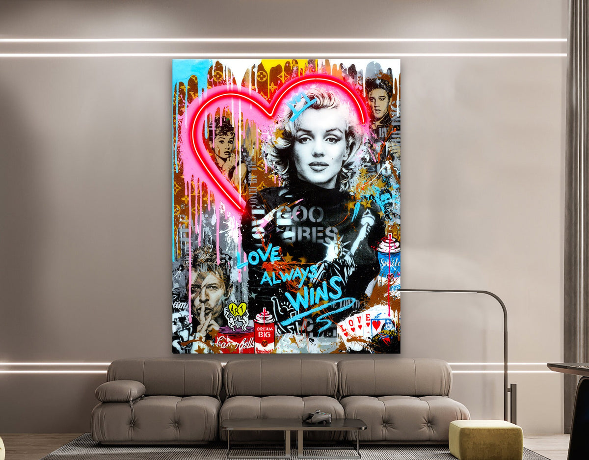 Icon Monroe with Neon Light Colorful Stretched Extra large Canvas Print Urban Modern Graffiti Art Wall Gamer Room Decor Teenage Gift
