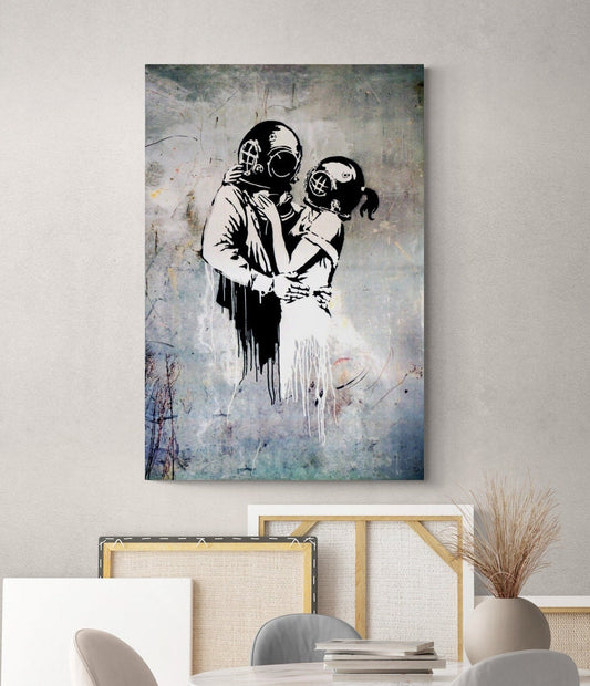 Banksy Think Tank Lovers Modern Print on Canvas Print Bright Colorful Living Room Wall Art Decor Ready to Hang Painting Gift for Her