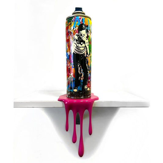 Photographer boy Graffiti Torn Spraycan Sculpture with Color Plastic Drop of paint