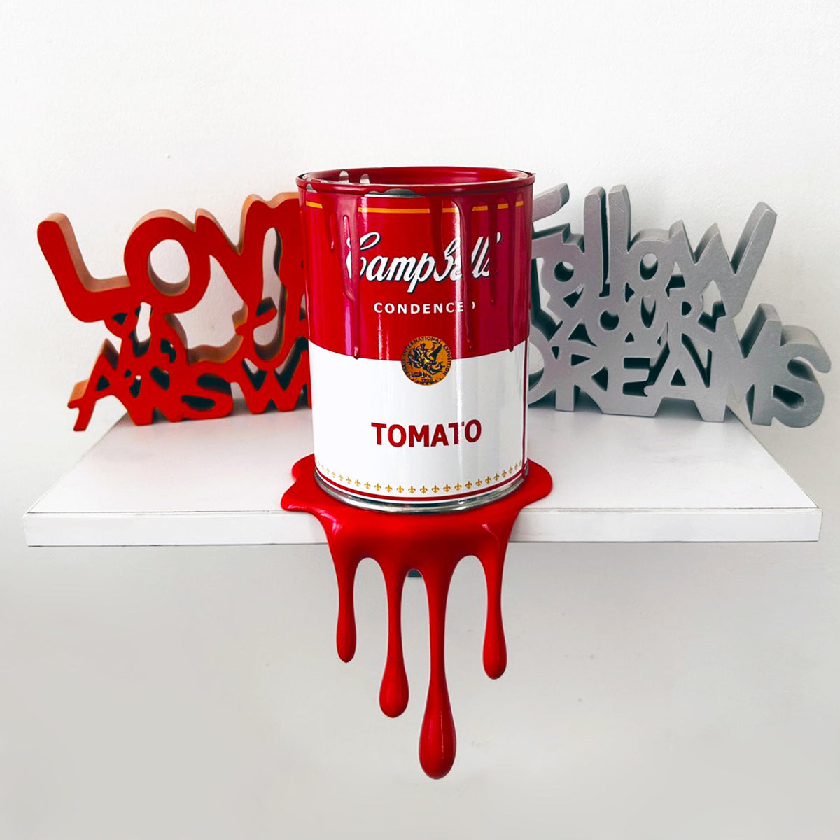 Brainwaing Tomato Soup Graffiti Paint can Sculpture with Plastic Splash for shelf Urban Wall Decor or Plant pot Christmas Gift for Him