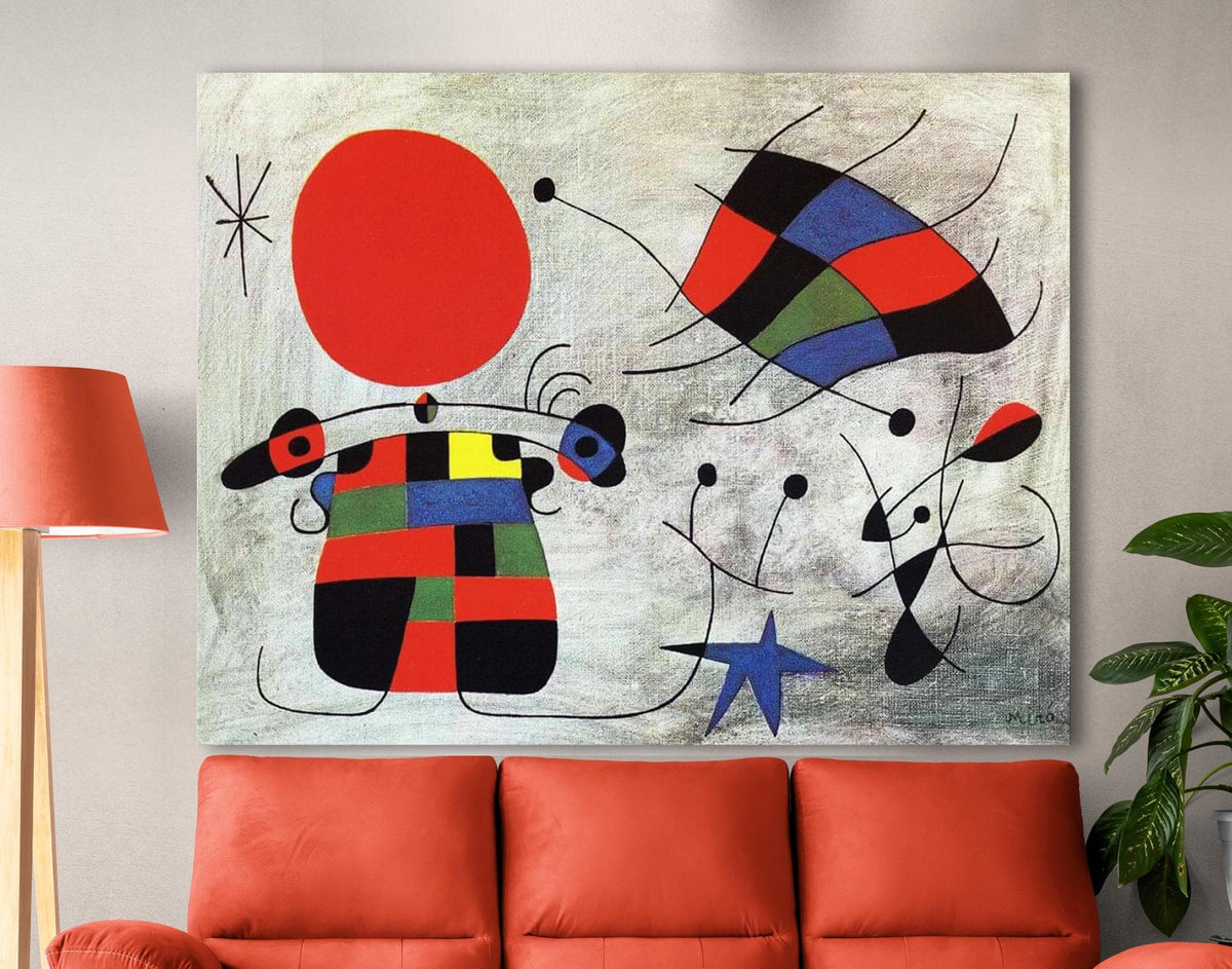 Joan Miro The Smile of the Flamboyant Wings Print on Canvas Bright Colorful Living Room Wall Decor Ready to Hang Modern Art Christmas Gift