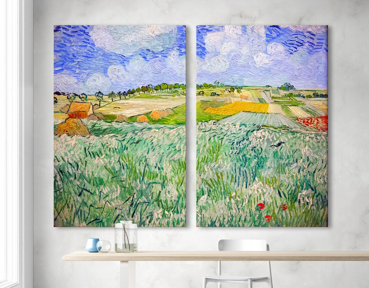 Vincent van Gogh Plain near Auvers Print on Canvas Bright Colorful Reproduction Classic Art Wall Decor Ready to Hang Frame Wedding Gift