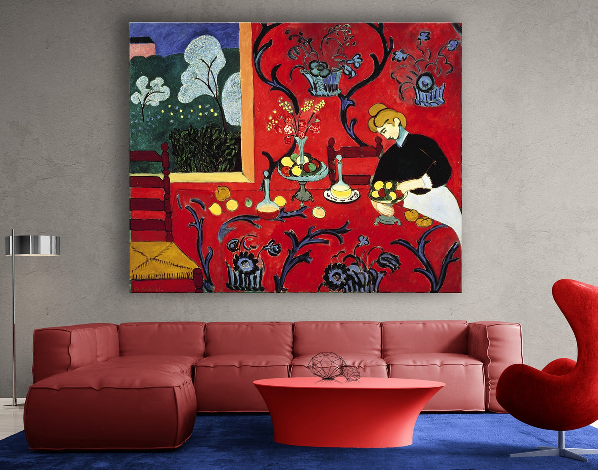 Henri Matisse The Dessert (Harmony in Red 1908) Print on Canvas Bright Colorful Living Room Wall Decor Ready to Hang Print