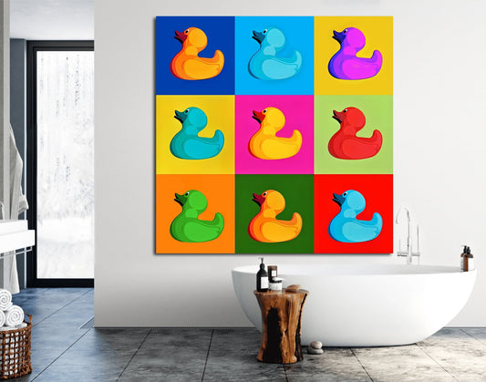 Rubber Duck Pop Art Canvas Print, Warhol Style Bathroom Decor