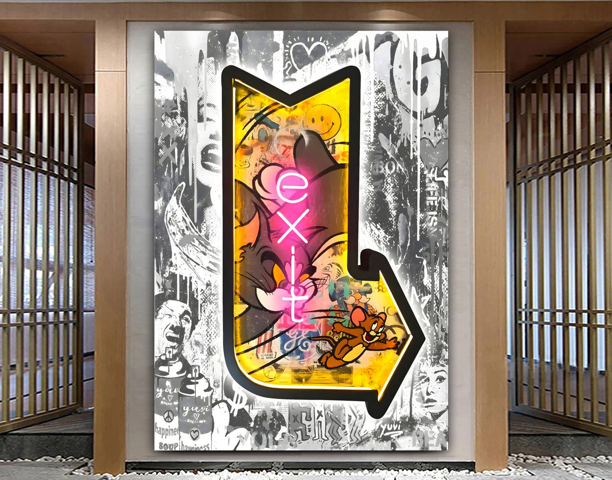 Exit Neon Light Stretched Extra large Canvas Print Urban Modern Graffiti  Art Wall Gamer Room Decor Teenage Christmas Love Gift for Her