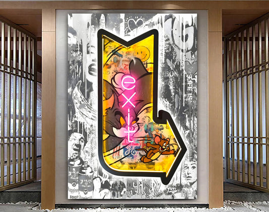 Exit Neon Light Stretched Extra large Canvas Print Urban Modern Graffiti  Art Wall Gamer Room Decor Teenage Christmas Love Gift for Her