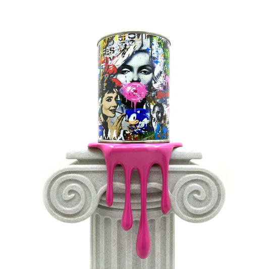 Monroe Style Icon Graffiti Paint can Sculpture with Plastic Dripping drop for shelf Urban Wall Decor or Plant pot Christmas Gift for Her