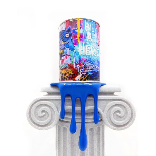 Be a hero Graffiti Paint can Sculpture with Plastic Dripping drop for shelf Urban Wall Decor or Plant pot Christmas Gift for Him