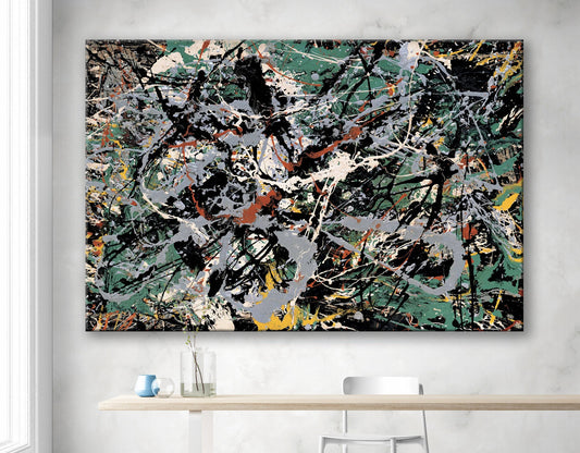 Jackson Pollock Untitled Green Silver Print on Canvas Bright Living Room Extra Large Wall Decor Abstraction Ready to Hang Trendy Art Gift