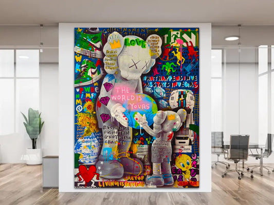 The world is yours Motivation Canvas Painting Bright Wall Art print Extra Large Graffiti Pop Style Original Graffiti Urban Wall Decor Gift