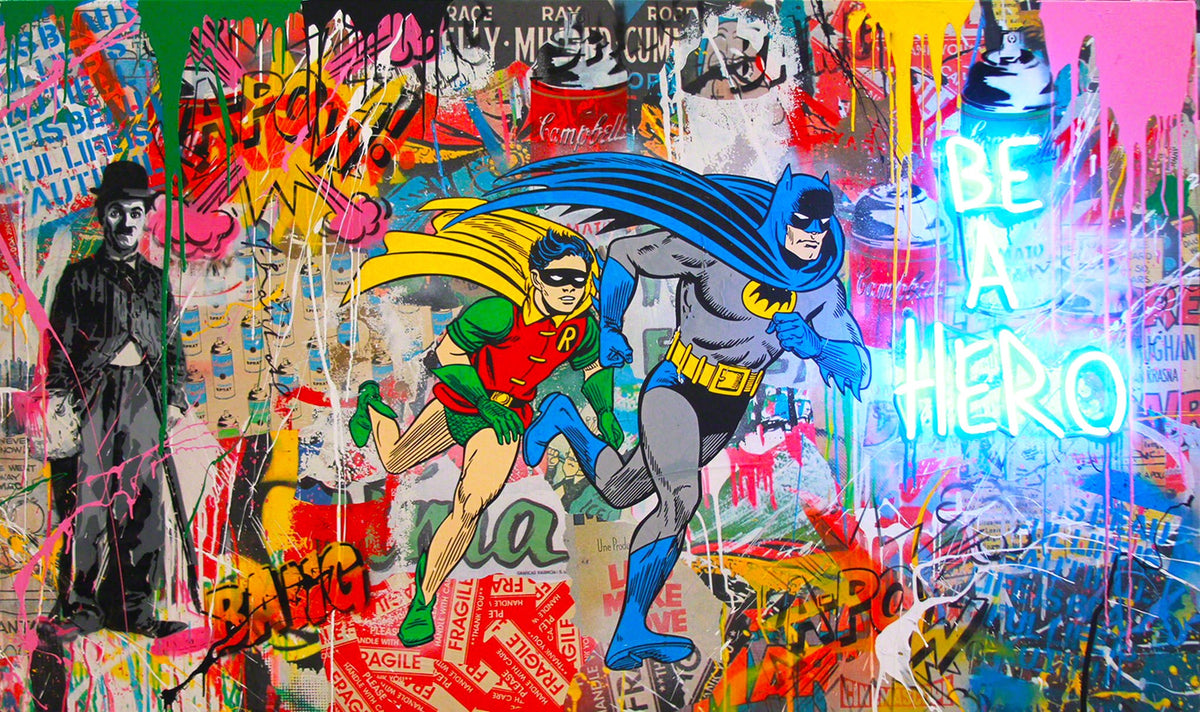 Superhero Graffiti Canvas Wall Art Street Art Print, Pop Art Comic Book Canvas, Colorful Urban Large Canvas, Boys Room Decor