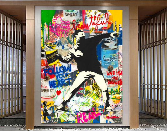 Banksy Thrower Graffiti Canvas Print, Pop Art Style