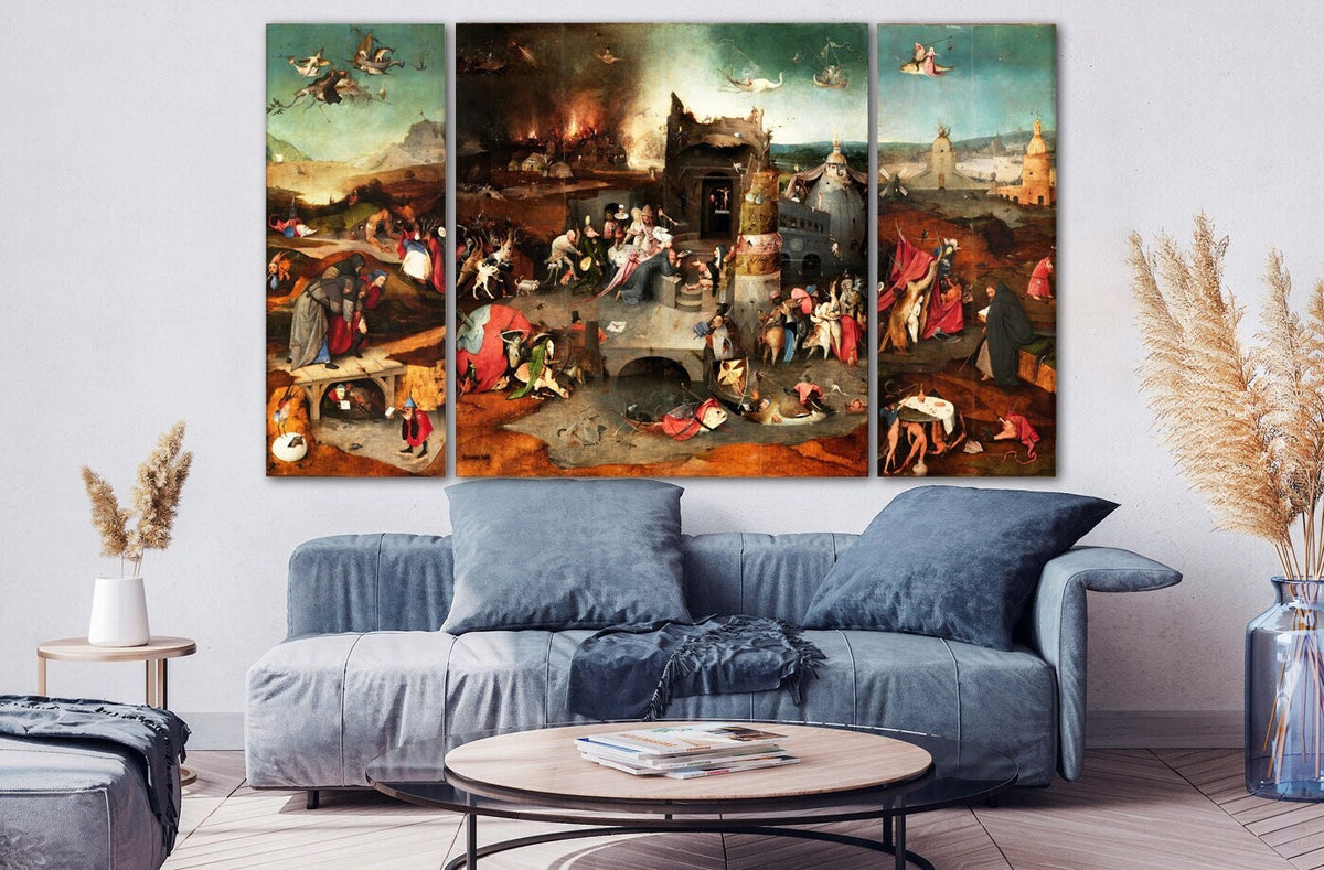 Hieronymus Bosch Triptych of the Temptation of Saint Anthony Canvas Bright Colorful Living room Wall Decor Ready to Hang Print Classic art