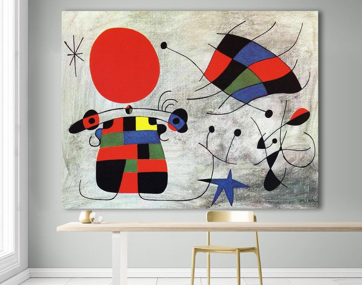 Joan Miro The Smile of the Flamboyant Wings Print on Canvas Bright Colorful Living Room Wall Decor Ready to Hang Modern Art Christmas Gift