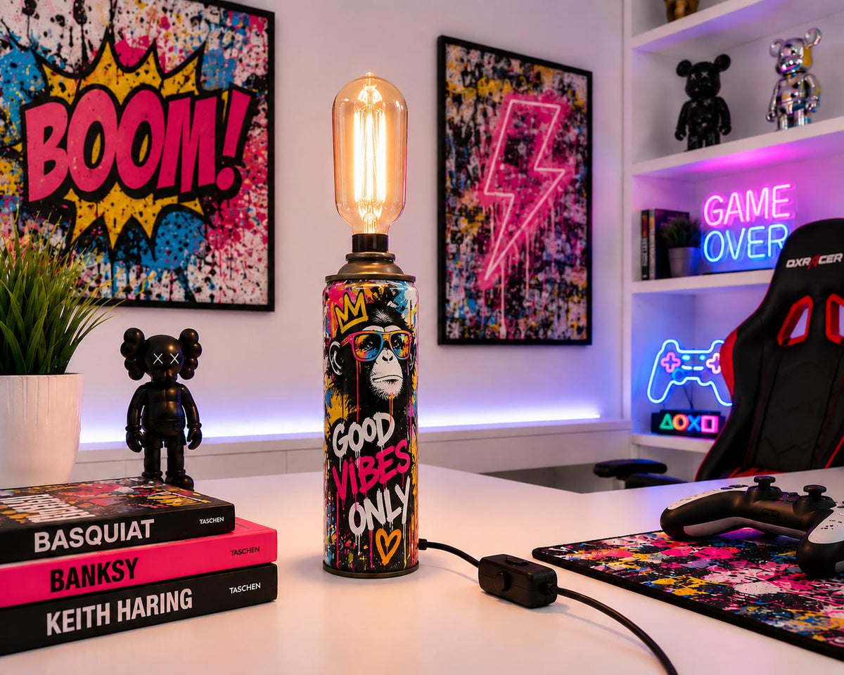 Funky Monkey Graffiti Torn Spraycan with Edison Lamp
