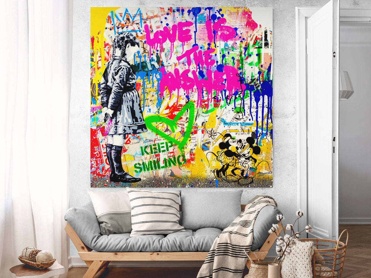 Love is answer Bright Art Canvas Print Pop Art Wall Decor Modern Ready to hang Large Canvas Graffiti Print Urban Art Christmas Gift for her
