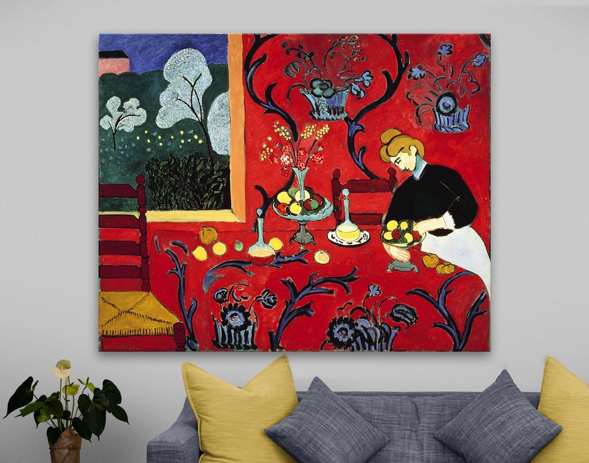 Henri Matisse The Dessert (Harmony in Red 1908) Print on Canvas Bright Colorful Living Room Wall Decor Ready to Hang Print