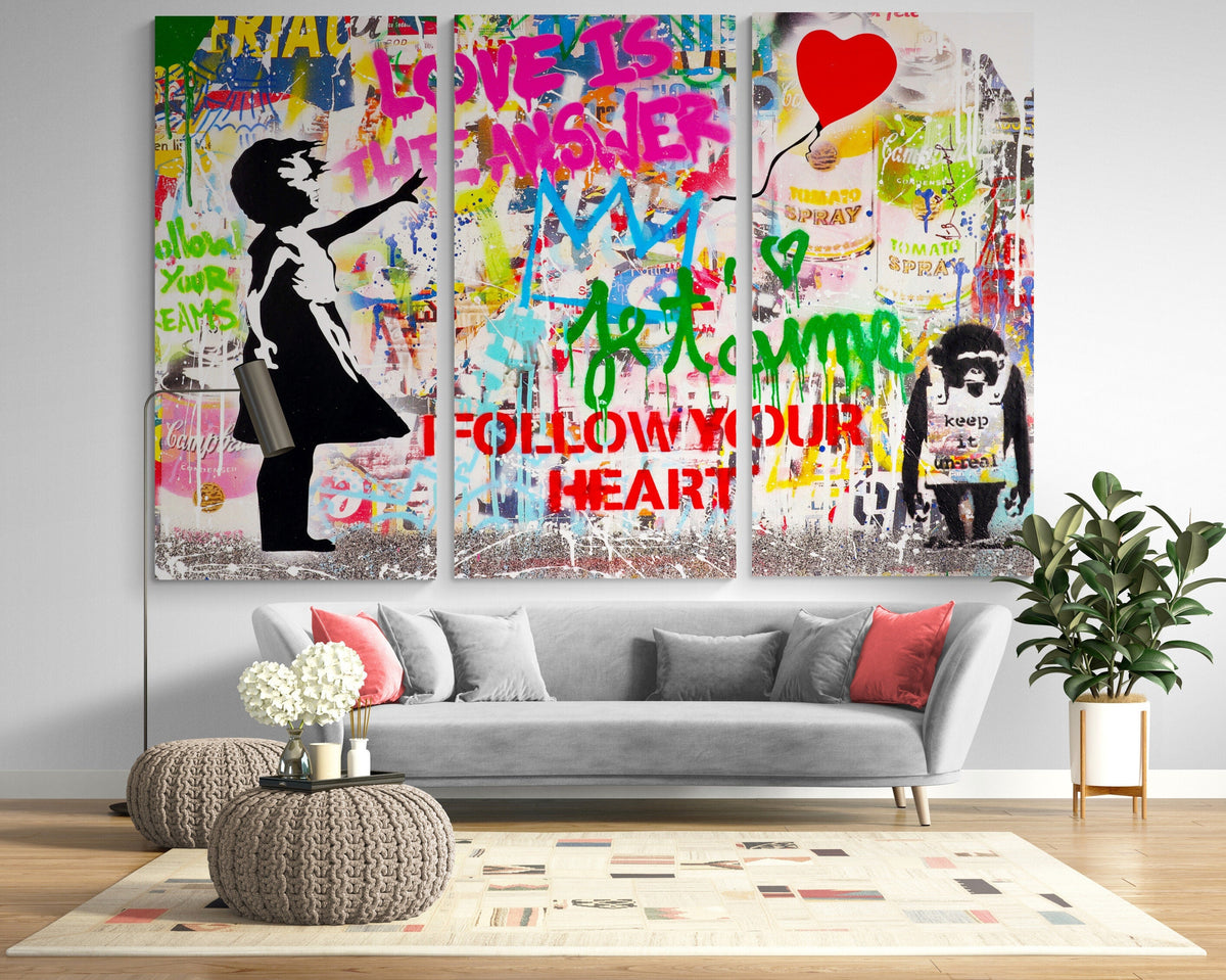 Balloon Girl Canvas Print: Bright Street Art, Modern Graffiti Decor