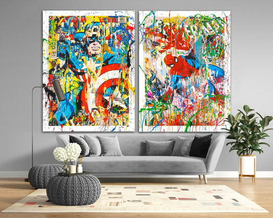 Superhero Graffiti Canvas Print: Bright Pop Art, Kids Room Decor
