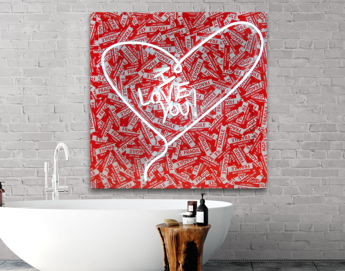I Love You (Love Is Fragile) - Bright Colorful Print on Canvas Urban Graffiti Living Room Wall Decor Ready to Hang Painting Wedding Gift