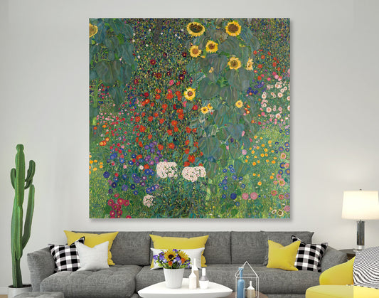 Gustav Klimt Farm Garden with Sunflowers Print Canvas Famous Bright Colorful Modern Living Room Decor Expensive Wall Art Ready to Hang Gift