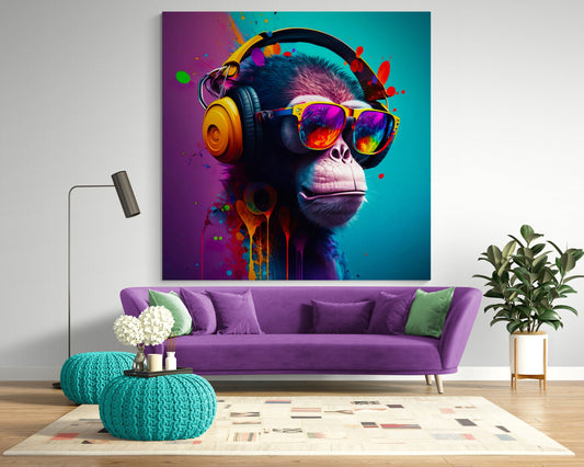 DJ Monkey Graffiti Canvas Print – Urban Style Wall Art