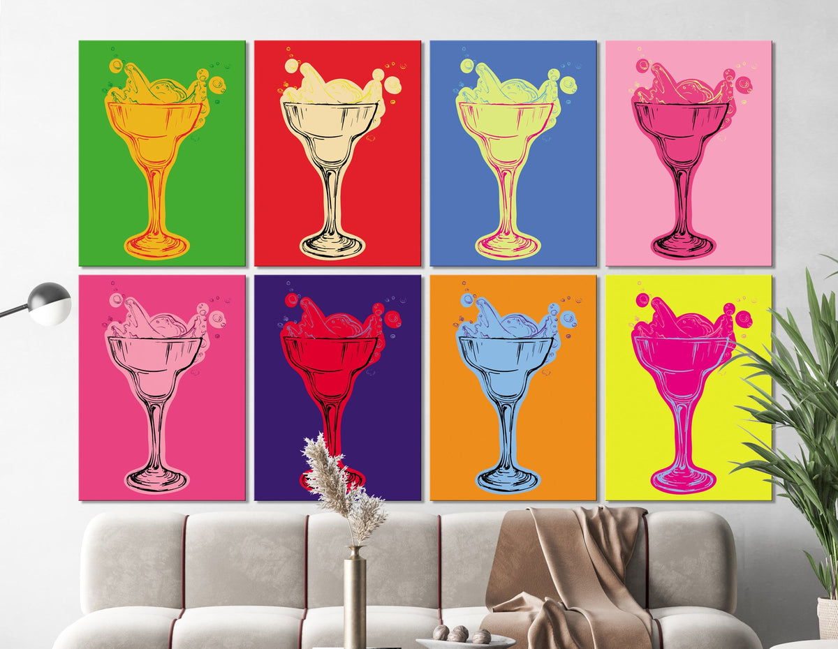 Cocktails SET of 8 Print on Canvas Bright Colorful Living Room Café Extra Large Wall Decor Ready to Hang Pop Art Best Housewarming Gift