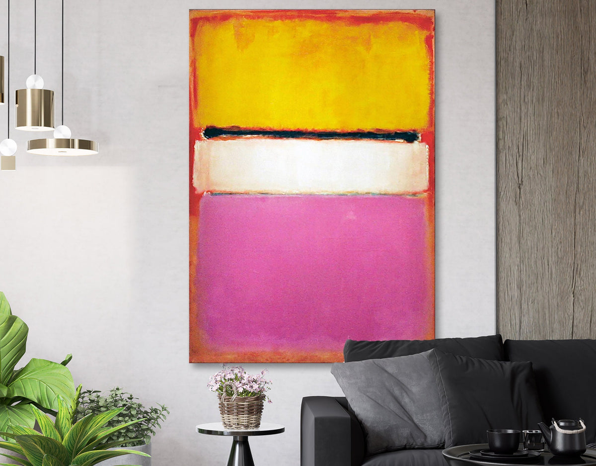 Mark Rothko White Center Yellow Pink Painting on Canvas Bright Colorful Abstract Living Room Wall Art Decor Ready to Hang Print Wedding Gift