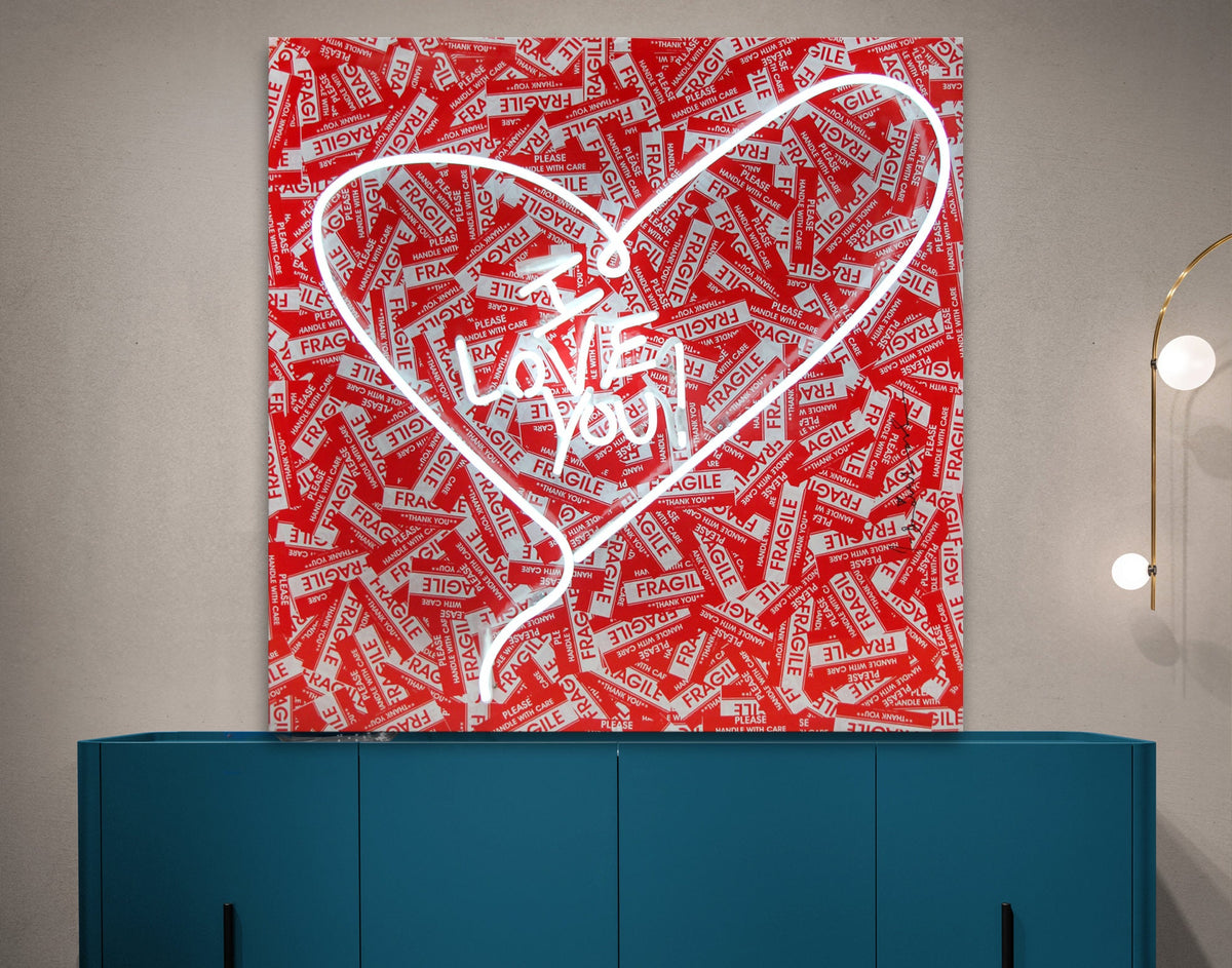 I Love You (Love Is Fragile) - Bright Colorful Print on Canvas Urban Graffiti Living Room Wall Decor Ready to Hang Painting Wedding Gift