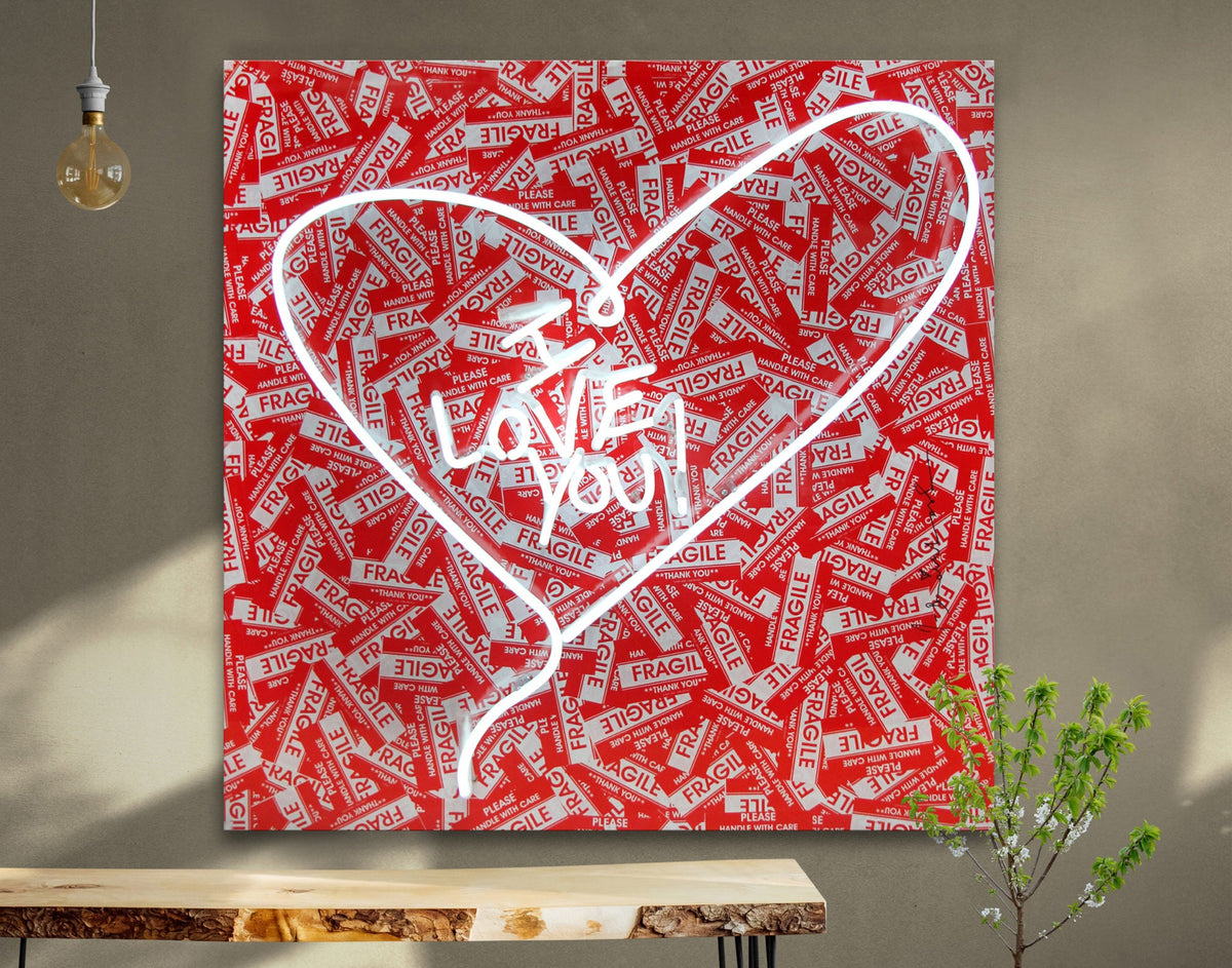 I Love You (Love Is Fragile) - Bright Colorful Print on Canvas Urban Graffiti Living Room Wall Decor Ready to Hang Painting Wedding Gift