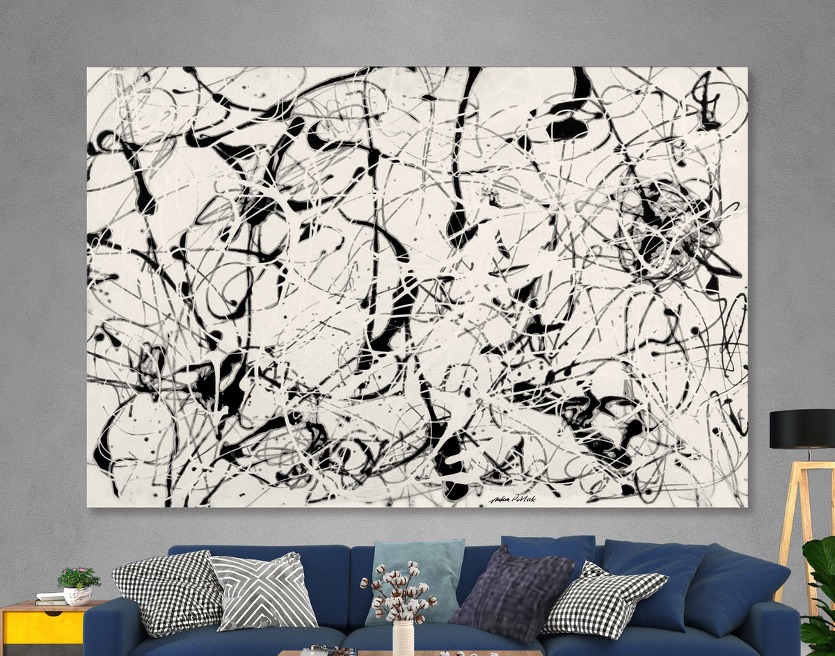 Jackson Pollock 23  Print Canvas Black and White Living Room Extra Large Wall Decor Ready to Hang Abstract Art Best Mothers Day Gift
