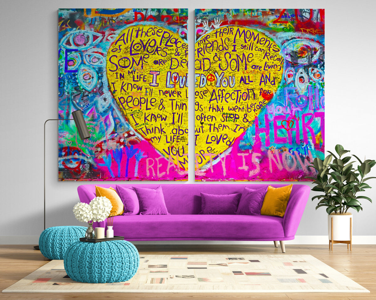 Love Heart Graffiti Art Canvas Print, Modern Urban Wall Decor