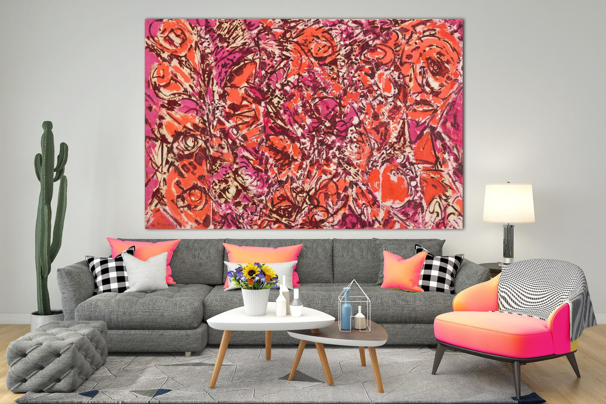Jackson Pollock Lee Krasner Icarus Print on Canvas Bright Pink and red Living Room Extra Large Abstract Ready to Hang Wall Art Decor