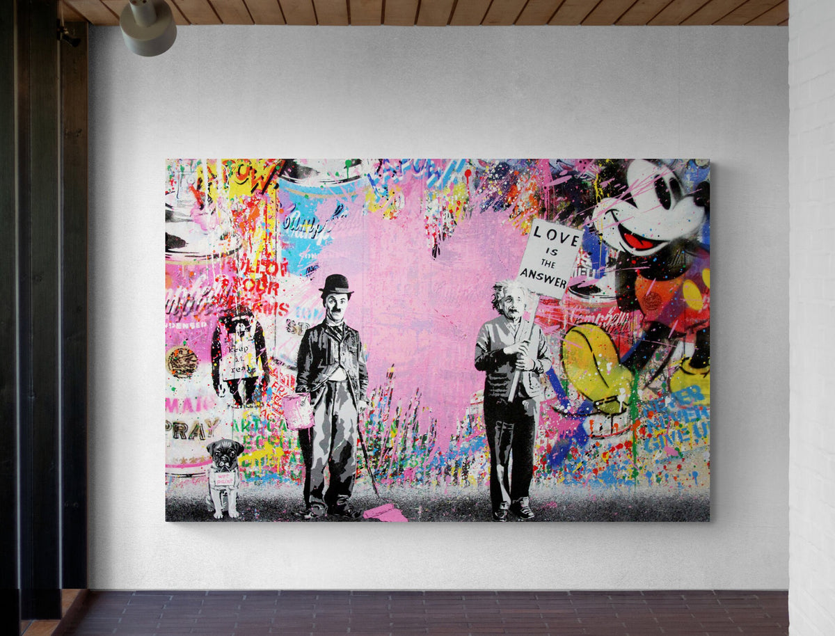 Love is Modern Motivation Bright Colorful Pink Urban Graffiti Print on Canvas Ready to Hang Living Room Wall Decor Print Best Art Love Gift